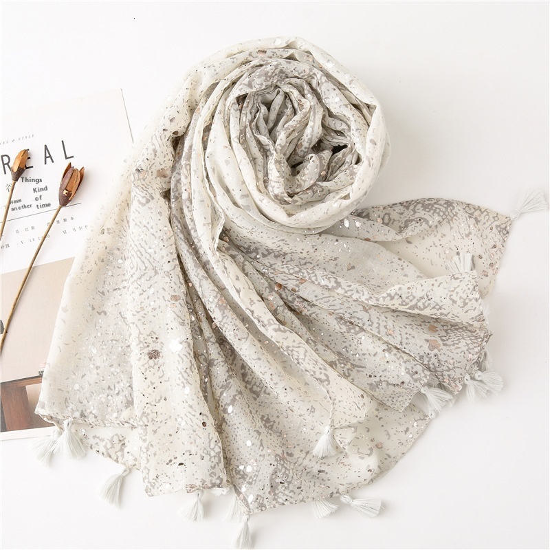 New Printed Snake for Women Spring Summer Hot Silver Shiny Shawl Cotton and Hemp Scarf