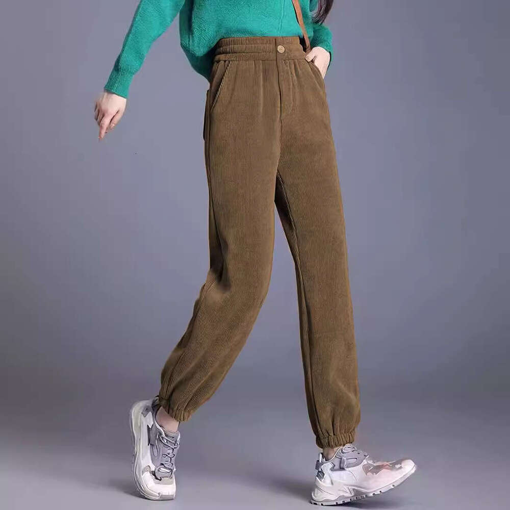 2024 Spring and Autumn New Women's High Waist Casual Solid Color Corduroy Loose Leg Tights Pants
