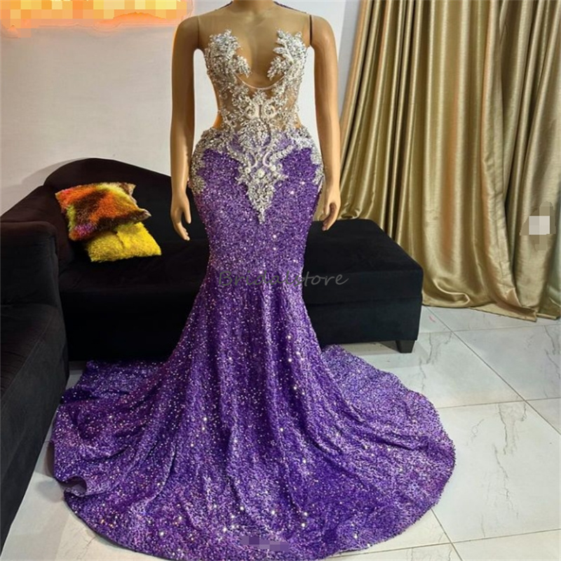 Shiny Red Black Prom Dresses 2025 Plus Size Sequins Mermaid Evening Dress 2025 African Nigerian O Neck Sleeveless Birthday Party Dress Special Occasio