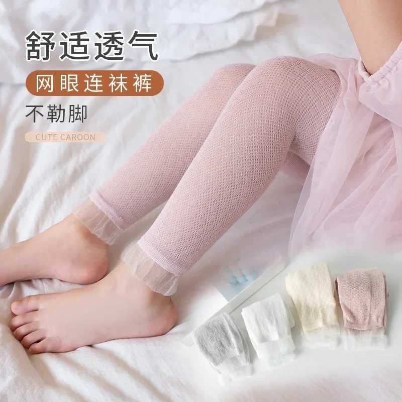 Baby Girls Lace Leggings Kids Soild Color Calf Length Pant 2022 Summer Childrens Clothing Hollow Out Tights Y240906