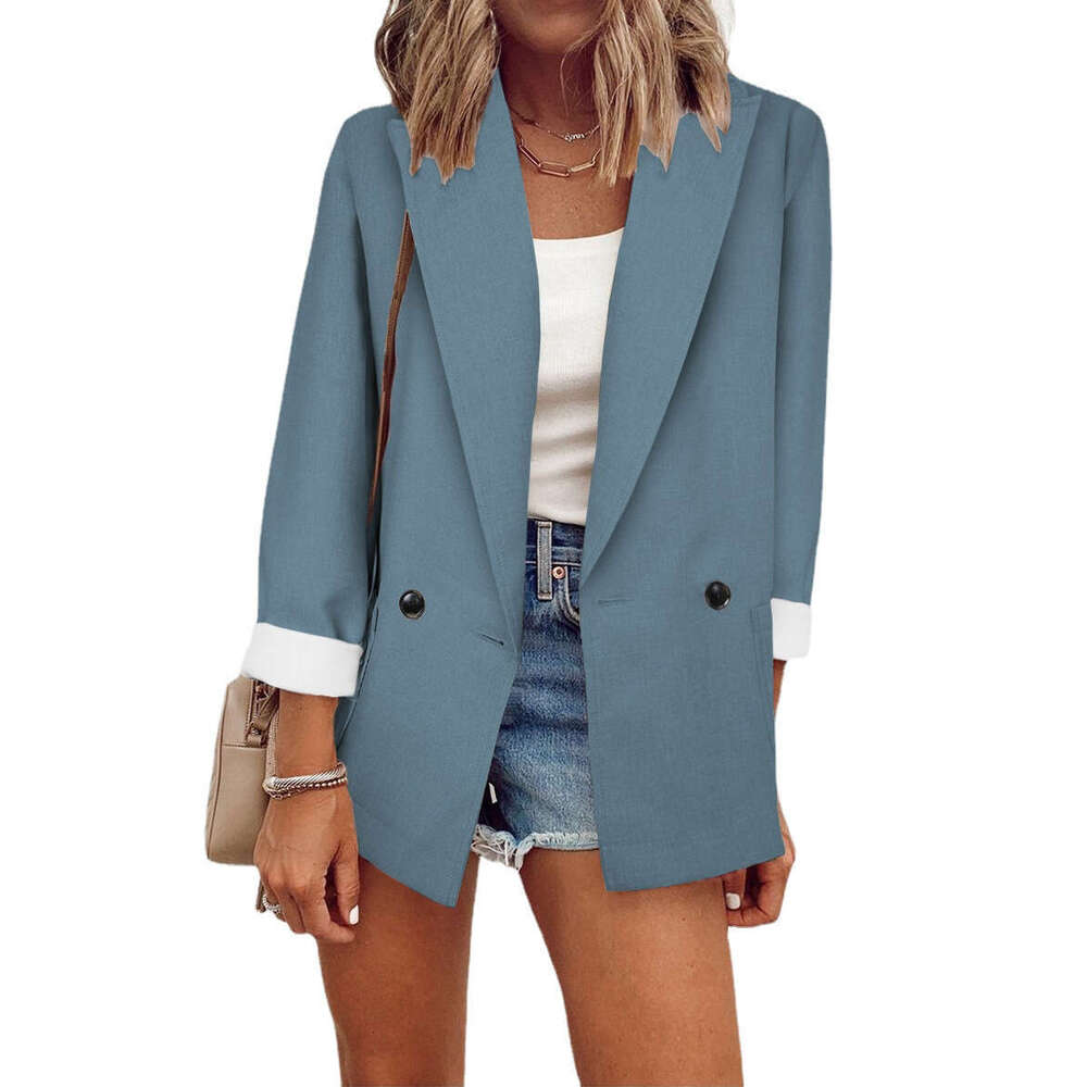 2024 fashion winter new item solid color small single piece long sleeved spring and autumn suit jacket