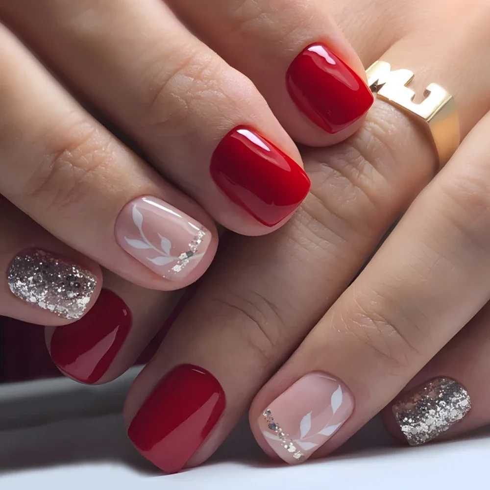 24 pieces of short squeeze nails with pink gradient stripe pattern fake nails with smooth artificial finger manipulation fake nails W240905