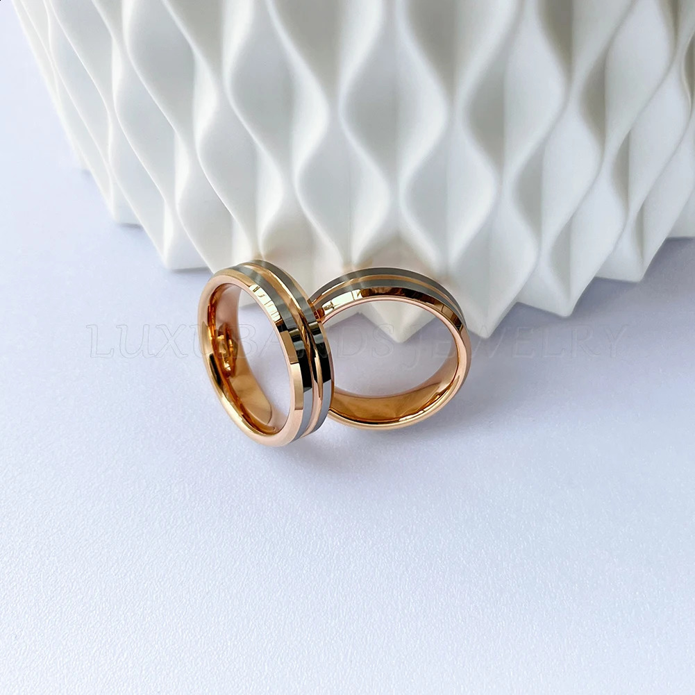 Tungsten Wedding Couple Ring 8mm Flat Center Grooved Beveled Edges Polished Finish Comfort Fit Aesthetic Accessories Jewelry 240905