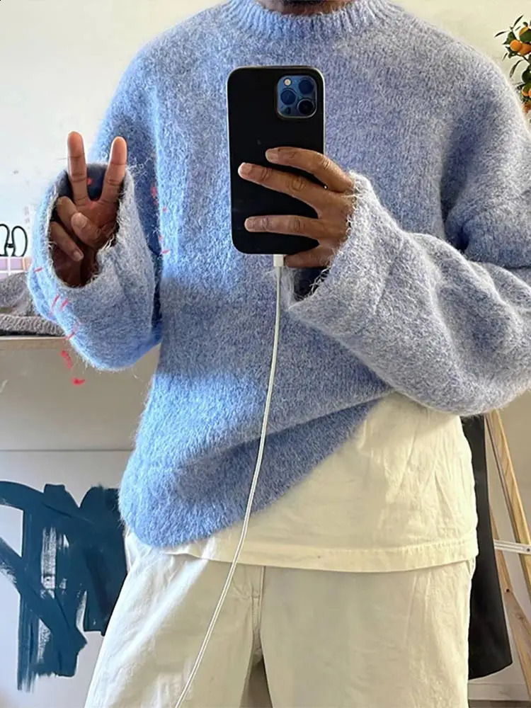 Mens cashmere sweater casual mens half turtle neck long sleeved knitted pull-out autumn warm cut knitted skydiving top 240905