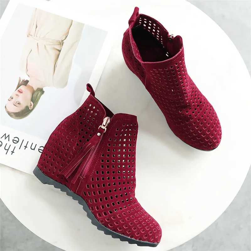 2024 New Womens Summer Clothes Flat Bottom Low Hidden Wedge Cut Zipper Boots Womens Dress Casual Shoes Hot Selling Sizes 34-43 Botas No Print CL240906