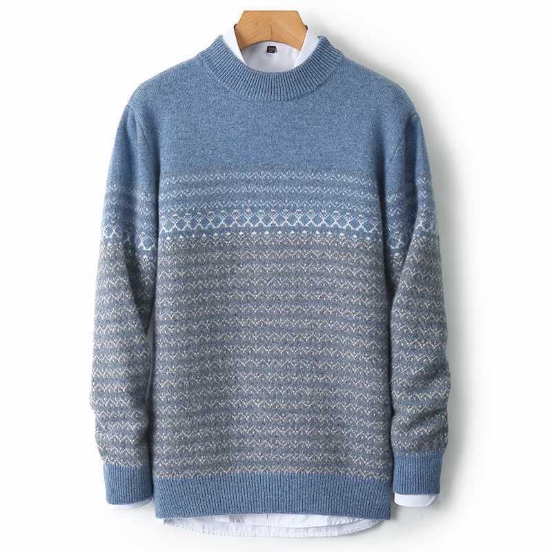 New 100% Sweater Color Matching Semi-Turtle Neck Mens Pullover Long-Sleeved Sweater Thickened Warm Sweater In Autumn And Winter Y240906