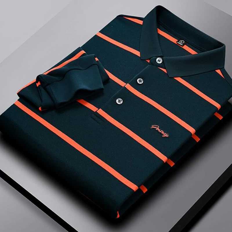 Autumn winter New mens shirt polo long sleeve mens polo shirt High quality business casual striped polos top Mens clothingXJ240906