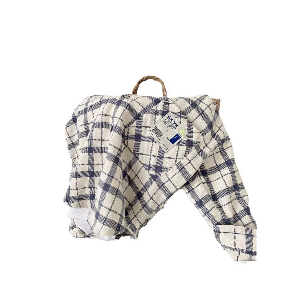 Childrens shirt 2024 new boys baby cotton checkered shirt spring and autumn childrens fashion lapel shirt top 1-8 years old Y240906