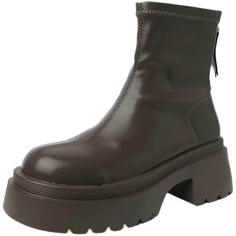 Short and chubby womens short boots fashionable shoulder straps zippered thick high heels autumn womens ankle boots CL240906