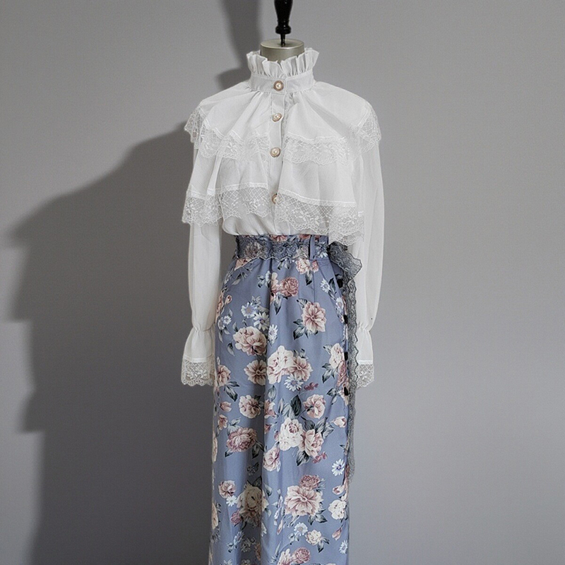 Vintage French Women Shirts Lace Lolita Elegant Long Sleeve Flounce Blouse High Quality Office Lady New Fashion Chic Female Tops