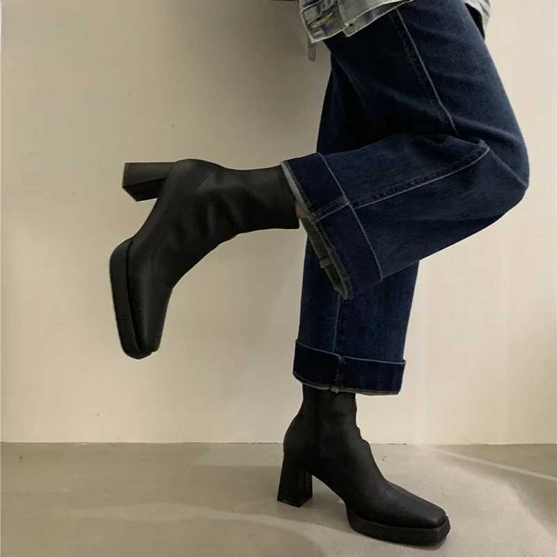 Designer Thick High Heels Womens Thin Ankle Boots Fashion Patent Leather Shoes Autumn Womens Elegant Short Boots CL240906