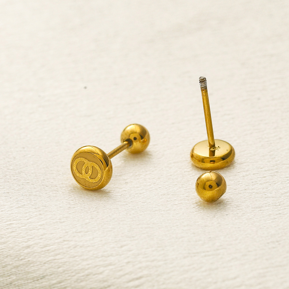 Fashion Simple Designer Earrings Women Gold Silver Plated Stainless Steel Round Ear Stud Earring Sweet Girls Wedding Party Gifts Luxury Jewelry Accessories
