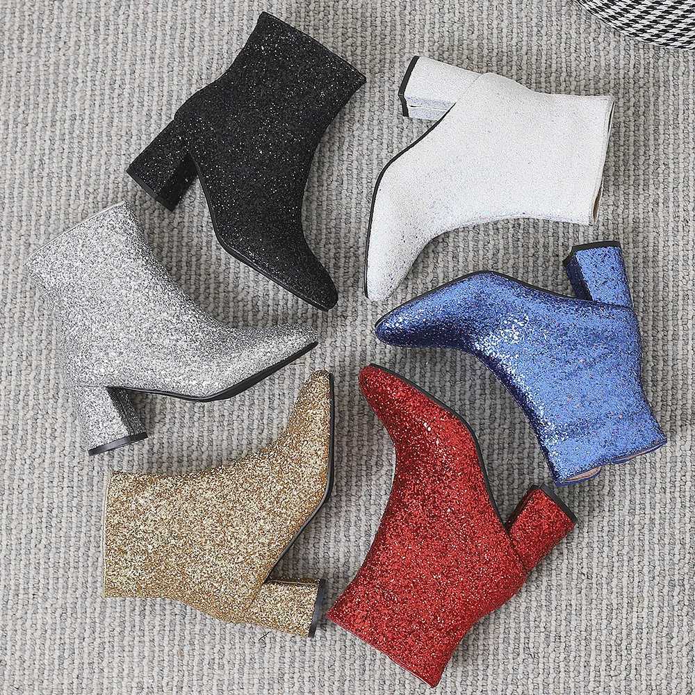 Fashion womens ankle boots new spring sparkling boots transparent sparkling boots sparkling trend high heels luxury designer shoes hot CL240906
