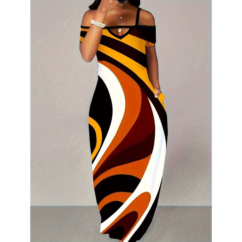 2024 new sexy and fashionable digital printed one neck strapless dress