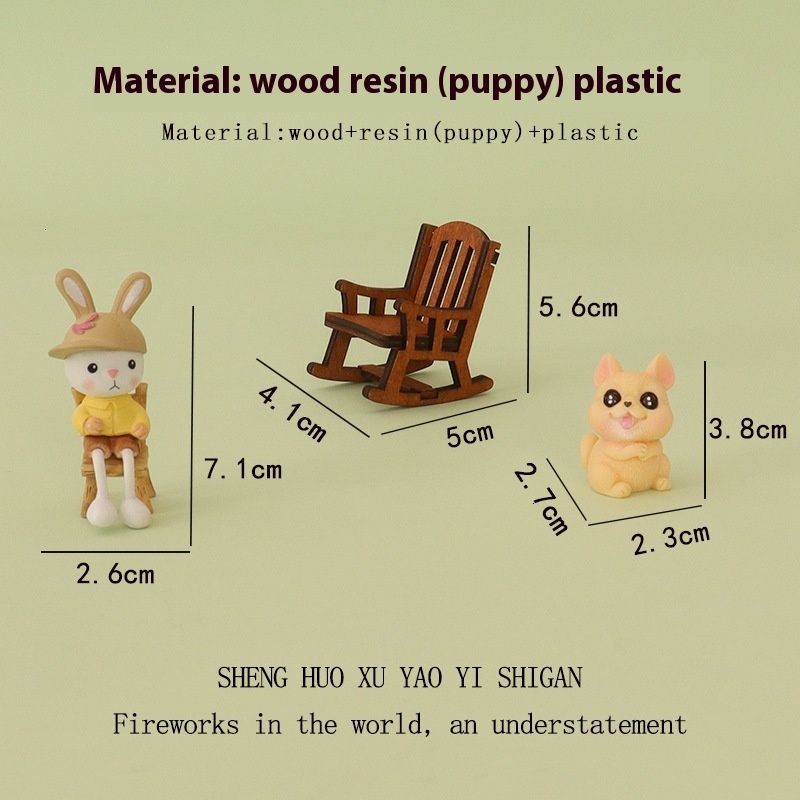 Adorable Creatures Mini Rocking Chairs Set - Pets-themed Small Scale Scenic Display Accessory