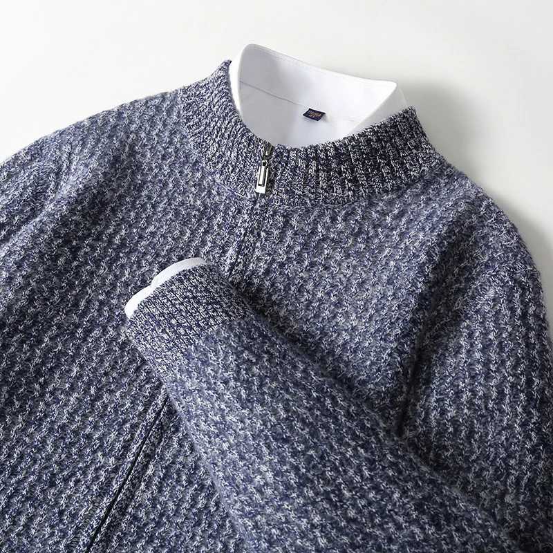 Autumn And Winter New Best-Selling 100% Wool Cardigan Men Stand Collar Long Sleeve Business Casual Warm Coat Zipper Sweater. Y240906