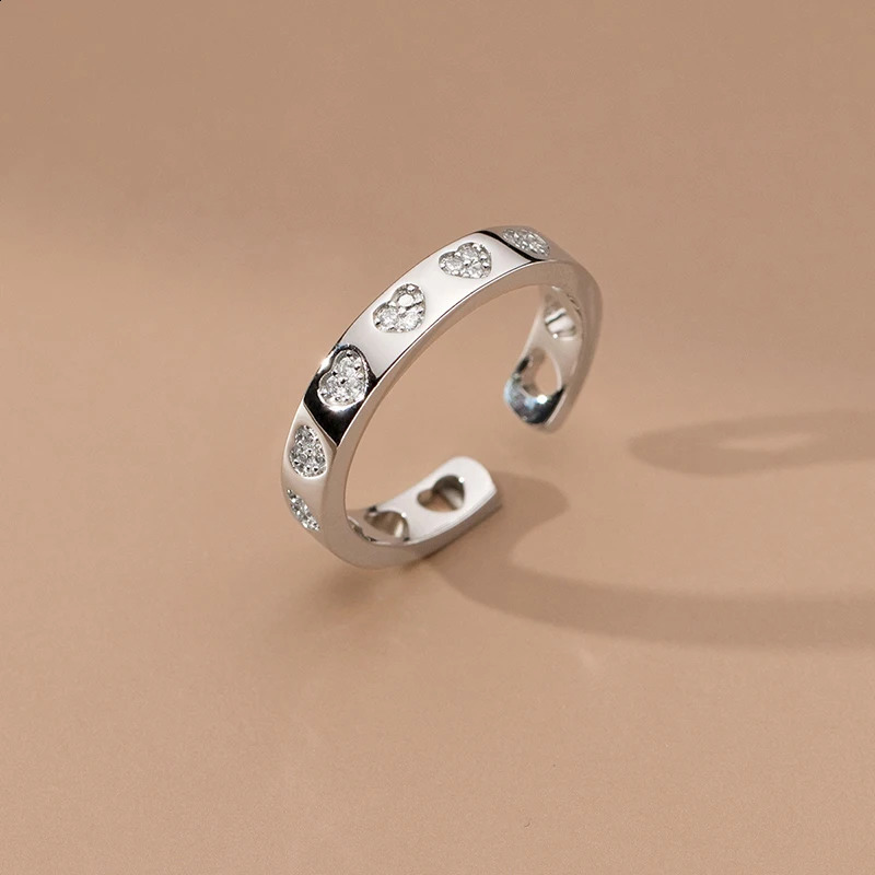 WANTME 925 Sterling Silver Romantic Love Heart Couple Finger Opening Ring for Women Men Fashion Elegant Proposal Party Jewelry 240905