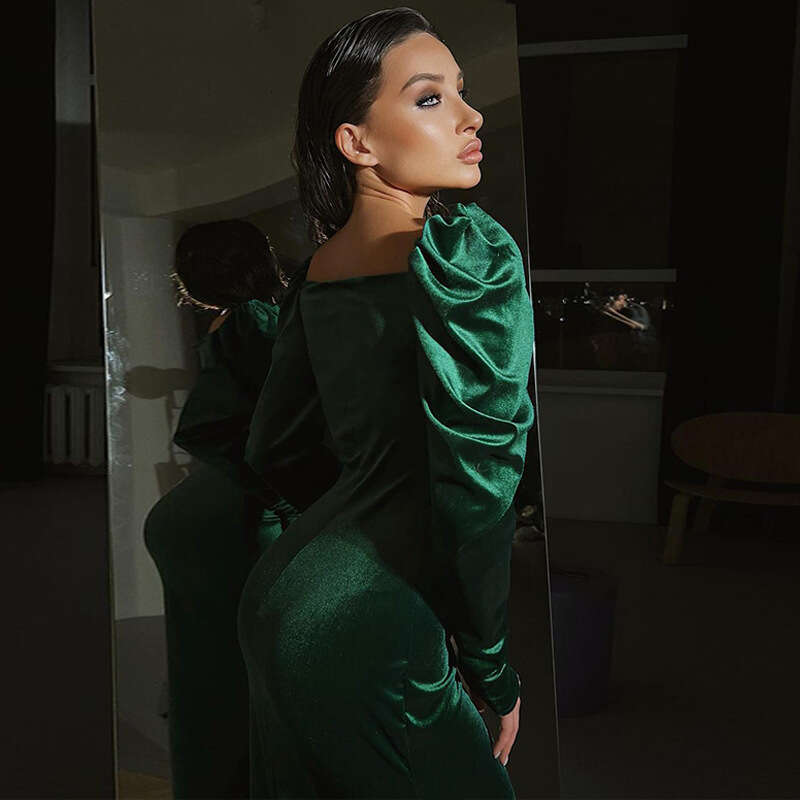 Women's 2023 Autumn New Fashion Style Pleated Slim Fit Split Long Sleeve Dress