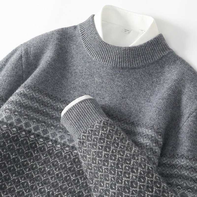 New 100% Sweater Color Matching Semi-Turtle Neck Mens Pullover Long-Sleeved Sweater Thickened Warm Sweater In Autumn And Winter Y240906