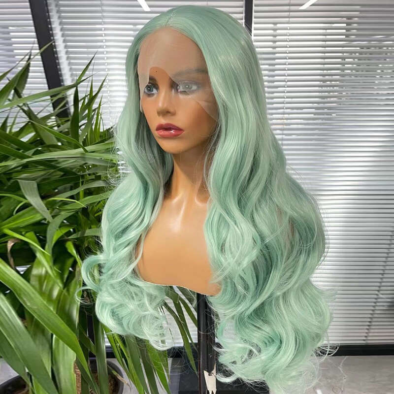 Synthetic Lace Front Wigs For Women Long Wavy Blue-Green Color Fashion Natural Hair High Temperature Fiber Daily/Cosplay