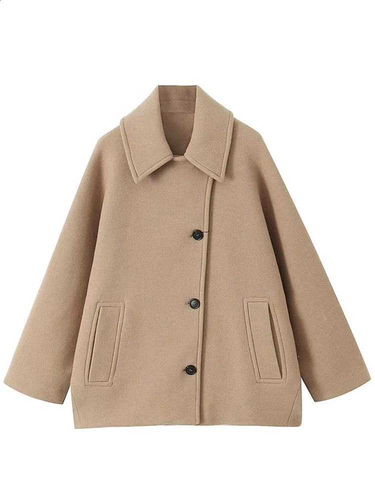 Fashion Lapel Solid Coat For Women Spring Long Sleeve Single Breasted Pocket Jacket Female High Street Chic Lady Outerwear 240904