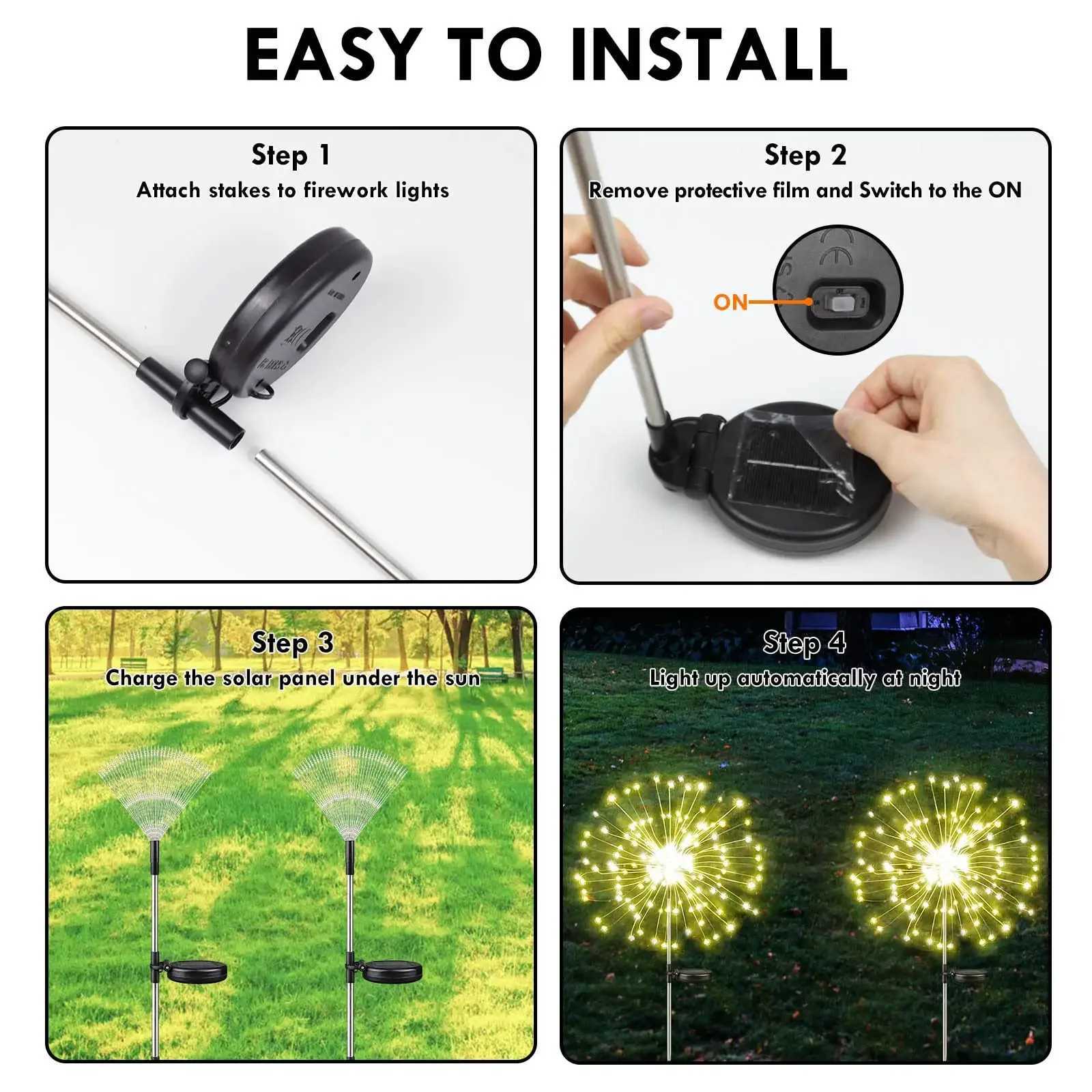 AlliLit 200LED Solar Firework Light Waterproof Outdoor 8 Lighting Modes Fairy String Light Christmas Lawn Lamp Garden Decoration Y240906