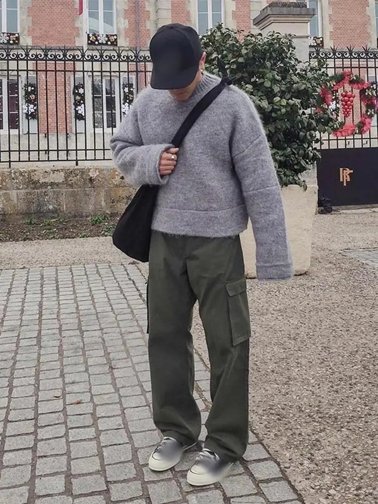 Mens cashmere sweater casual mens half turtle neck long sleeved knitted pull-out autumn warm cut knitted skydiving top 240905