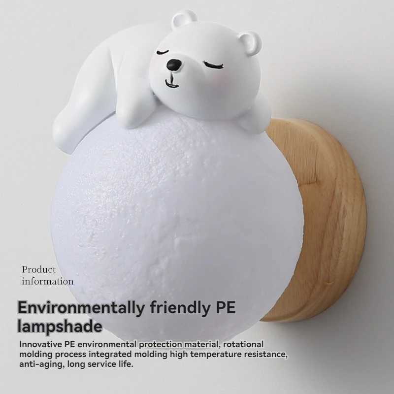 Bedroom Wall Light Modern Creative Sleep Bear Moon Bedroom Environment Night Light Boys and Girls Room Wall Light W240816