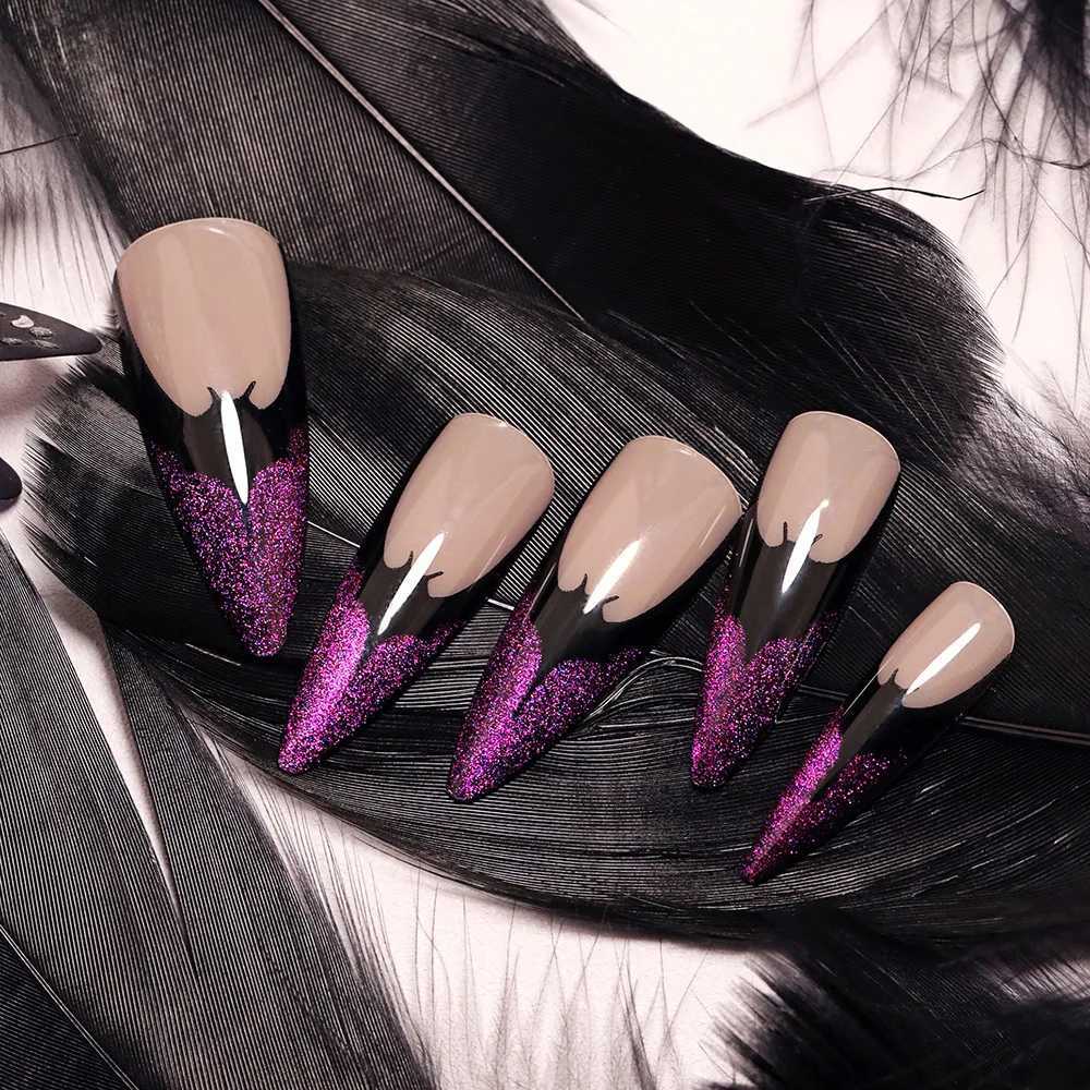 24 Halloween fake nails sparkling red fake nails spider web design long almond pressed on wearable nails fully covered nail tips W240905