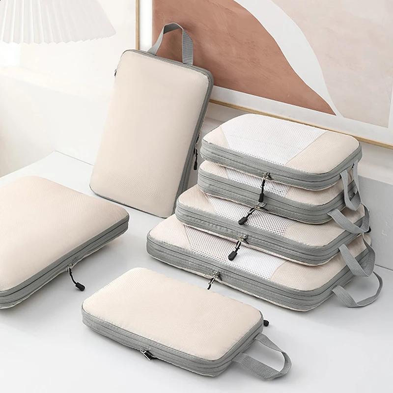 3pieceset travel bag compressible packaging cubic waterproof storage outdoor foldable luggage organizer with handbag 240906