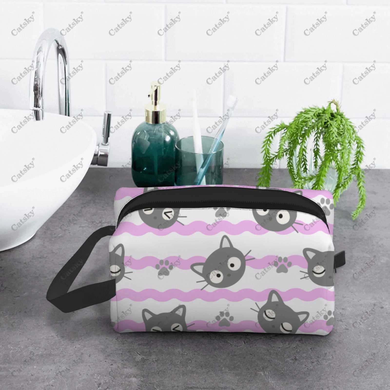 Cute cat cartoon makeup bag womens fashionable large capacity skincare box printed storage box makeup bag W240905