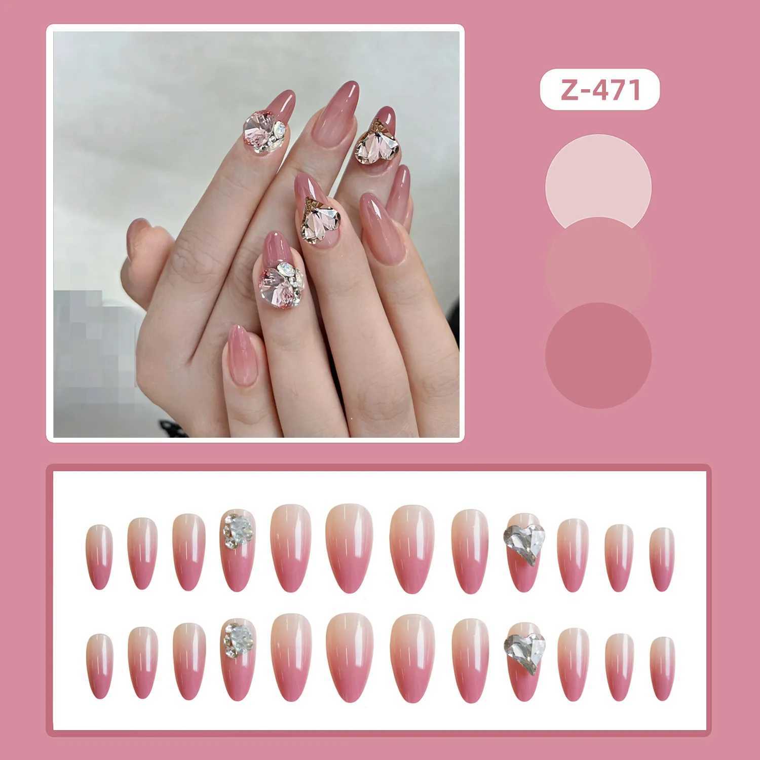 Z-471 Pink Graduate Love Fake Nail Replacement Almond Cross border Wear resistant Nail Slices 24 pieces Wholesale Nail Slices W240905
