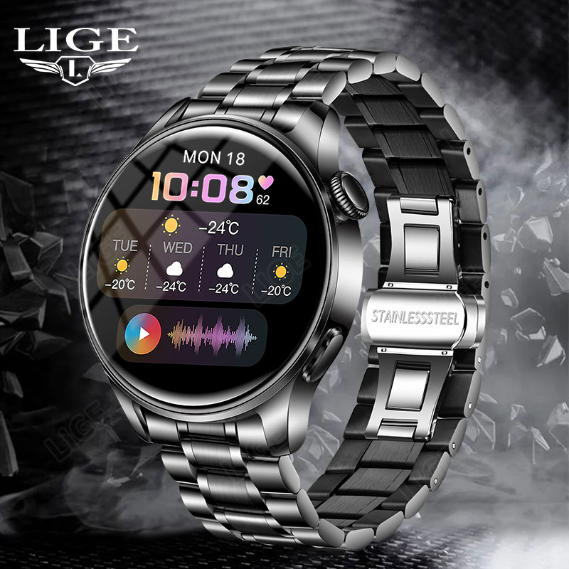LIGE Fashion Smart Watch Men's Multi functional Sports Watch Bluetooth Call Waterproof Sleep Monitoring Fashion Business Watch