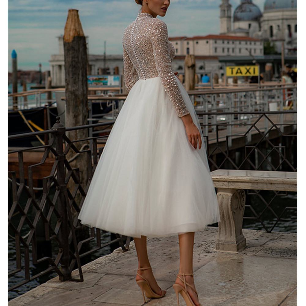 New Illusion Bodice Wedding Dress Off Shoulder Applique Satin Bridal Gowns With Sweep Train Beading Sequins Lace Vestidos De Novia 02