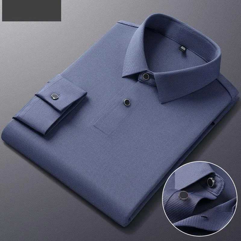 Man Polo Shirt Long Sleeve Quality Turn-Down Collar Traceless High-Elastic Top 2024 New Fashion Casual Slim Fit Men ClothingXJ240906