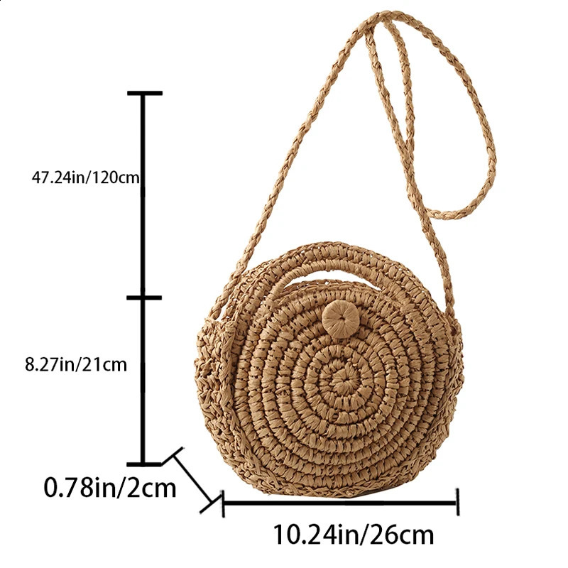 Straw round shoulder bag 2024 summer Hawaii handwoven straw holiday beach womens handbag 240906