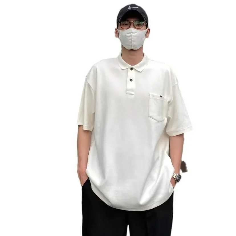 High-end Feel Blackish Green Polo Shirt Mens Loose Fit 300g Weighted Air Layer Underneath Long Sleeves Casual Summer T-shirtXJ240906