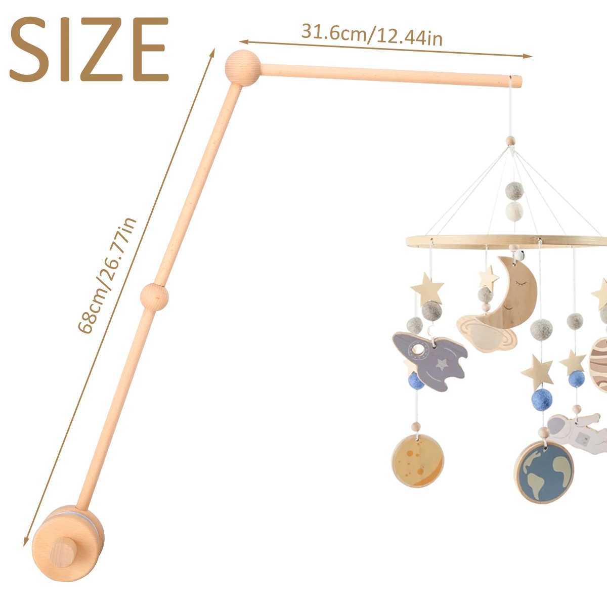 Baby Bell Toy Bracket 0-12 Months Bed Bell Hanger Wooden Mobile Baby Bedside Table Mobile Arm Indoor Decoration Hanger W240815