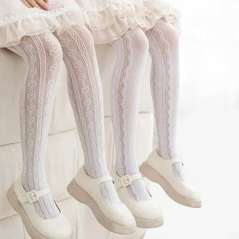 2024 New Summer Girls Tights Pure Cotton Breathable Mesh Beige White Black Children Princess Pantyhose Lolita Leggings For 2-12y Y240906