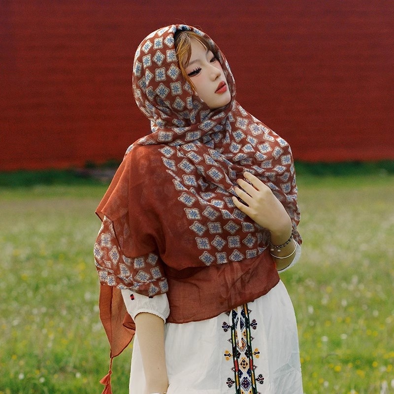 Chaka Salt Lake Tourism Photography Grassland Desert Sunscreen Beach Big Red Scarf Shawl Dual purpose Female