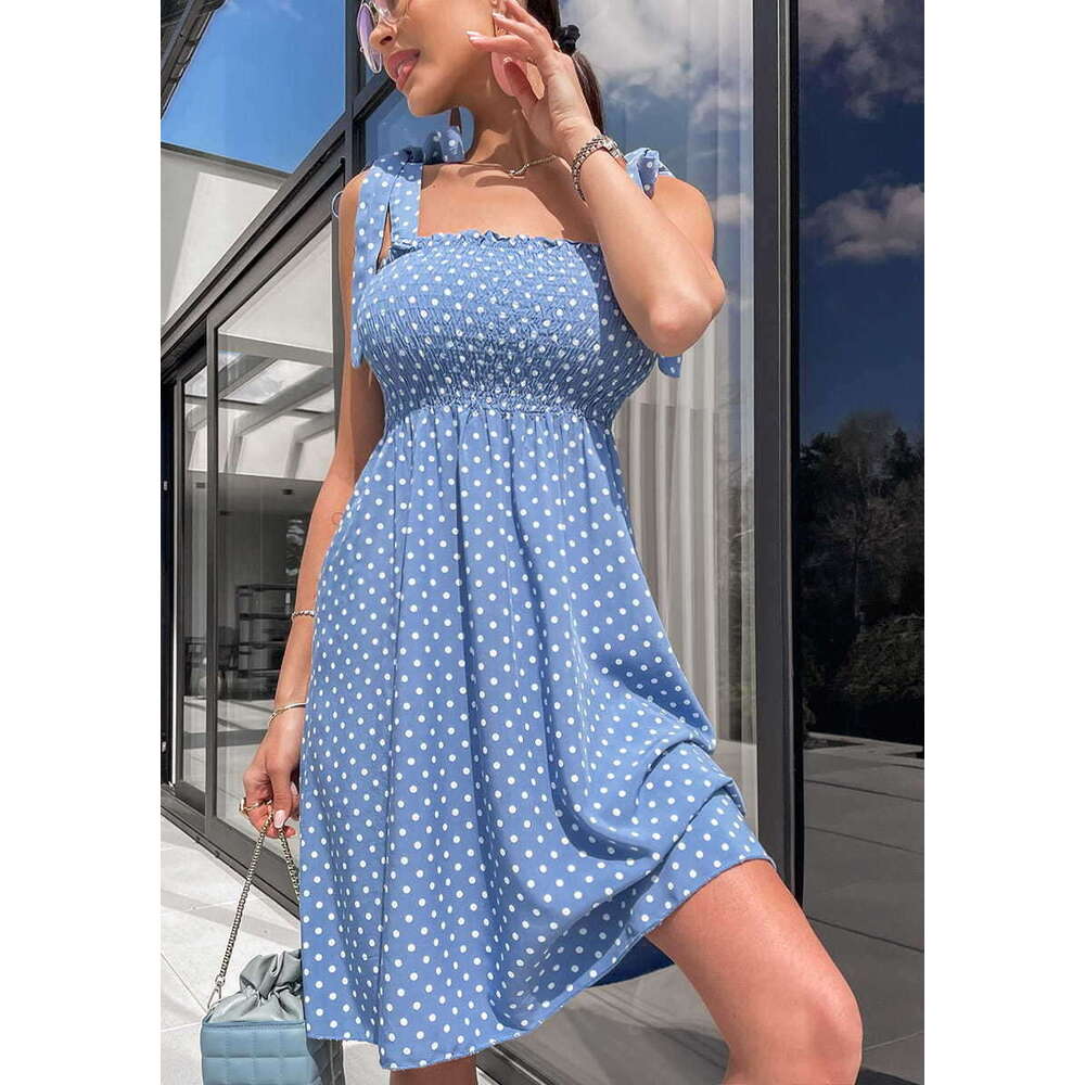 Spring and Summer New Pocket Strap, Embracing Printed Floral Wave Dot Dress, Women's Wear