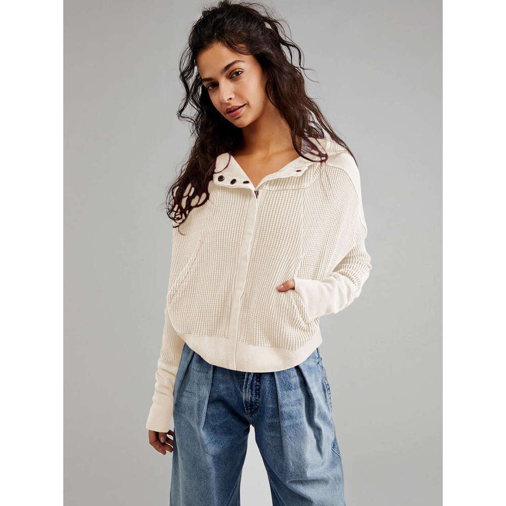Jacket patchwork Women's hooded sweater Lazy style zippered hoodie Short knit