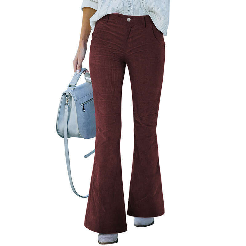 2024 corduroy wide leg for spring and autumn new solid color casual style women's flared pants
