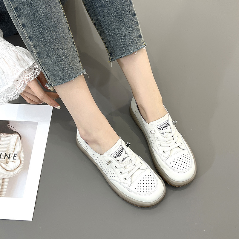 Cave shoes hollow flat sandals casual soft bottom non-slip breathable maternity shoes head cowhide small white shoes summer female
