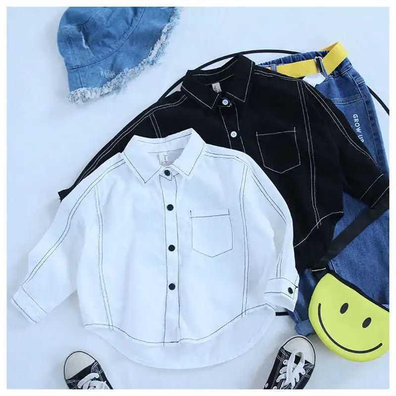 Boys Shirt Childrens Wear New Coat In Autumn 2021 Solid Cotton Loose Foreign Style All-match Korean Turn-down Collar Shirt Y240906