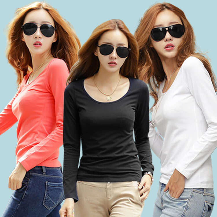 Autumn warm base shirt solid color womens long sleeved T-shirt clothing clothes
