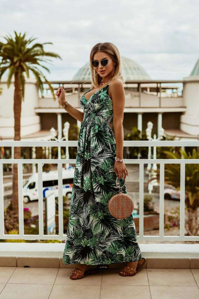 2023 Spring/Summer New V-neck Sleeveless Suspended Strap Printed Bohemian Long Dress