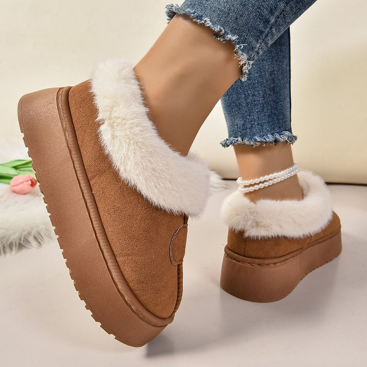 2024 new fur integrated snow boots for women winter wear with cashmere thickened cotton shoes thick soles and low boots for women