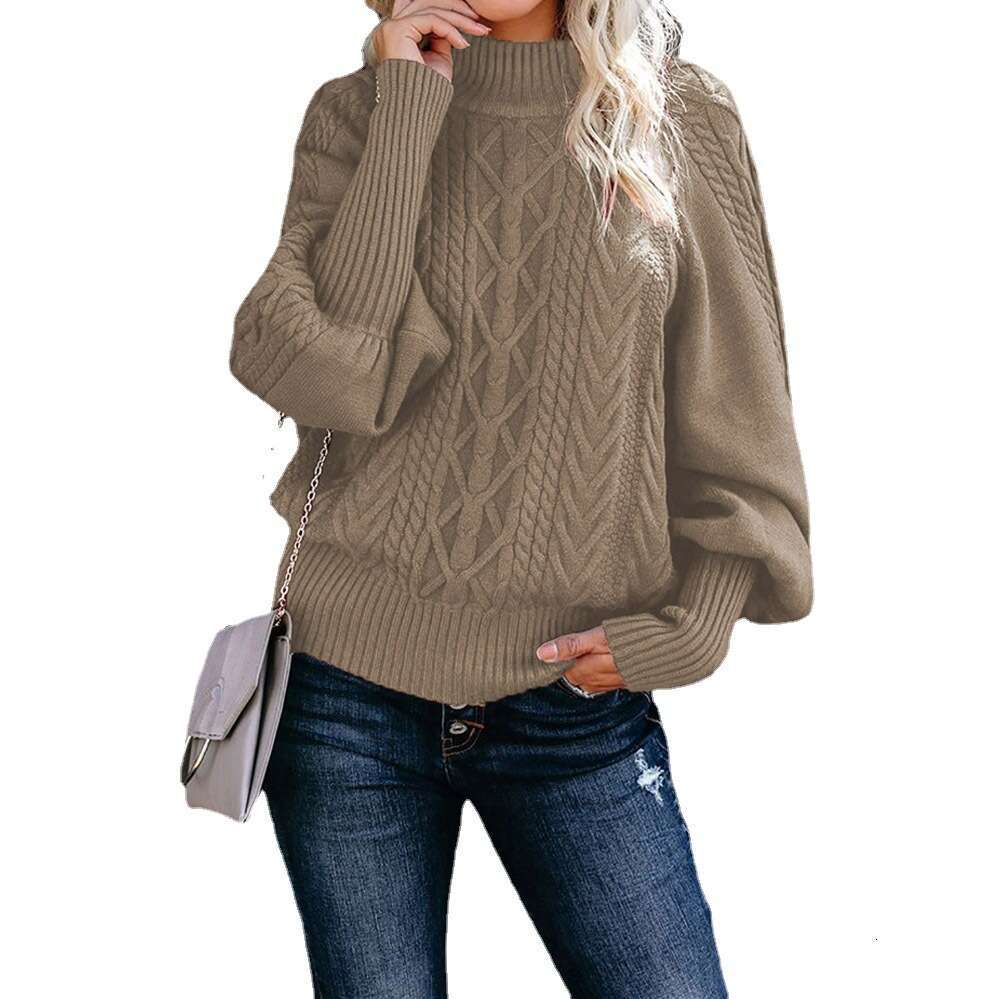 2024 Winter New Mid neck Women's Loose Long Sleeve Knitted Solid Color Sweater