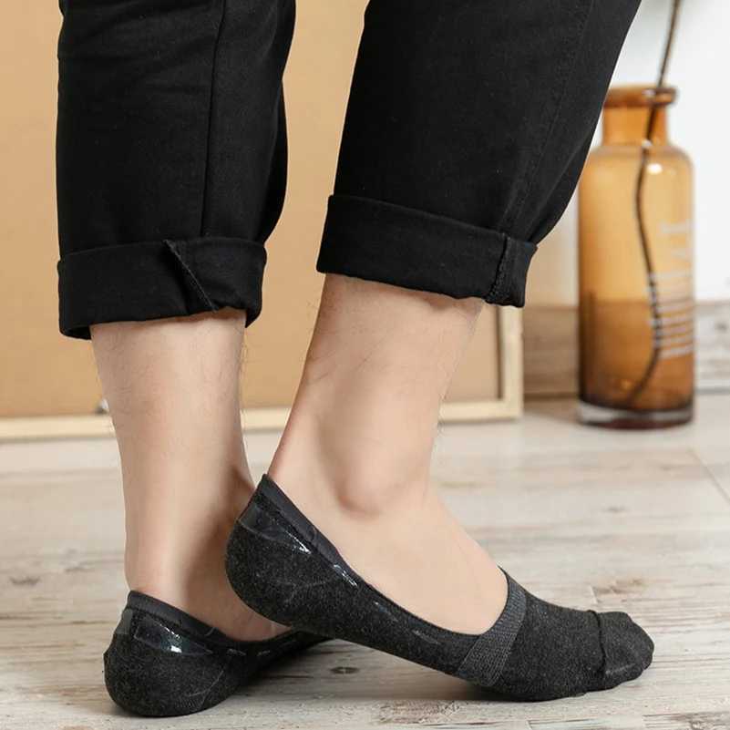 5 pairs of large-sized 45.46 non display mens socks high-quality silicone anti slip boat socks mens low cut invisible mens plus size socks slider W240
